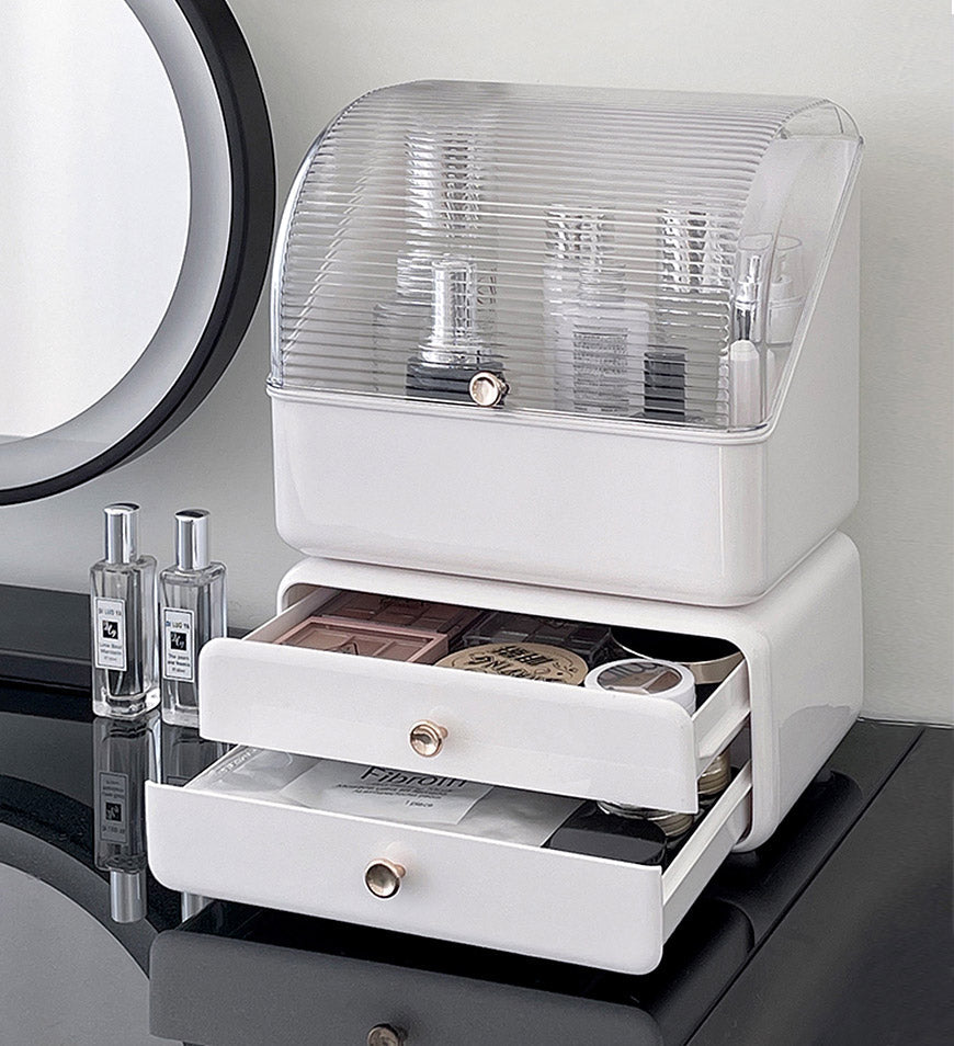 BlushBite® Layerable Concise White Cosmetics Storage Case with Drawer