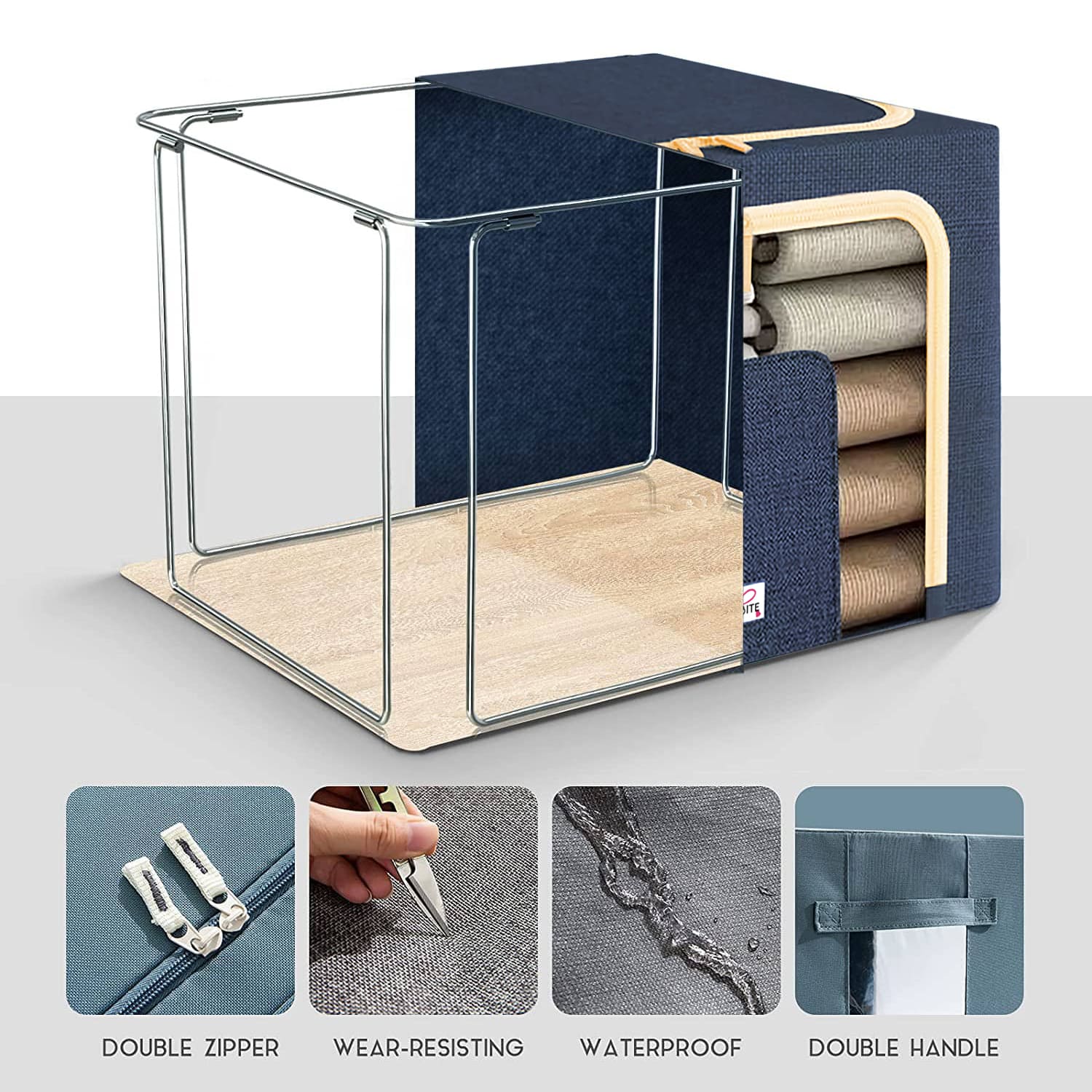 <tc>BlushBees® Cajas plegables de almacenamiento de tela Oxford para ropa/edredones/lino con soportes metálicos</tc>