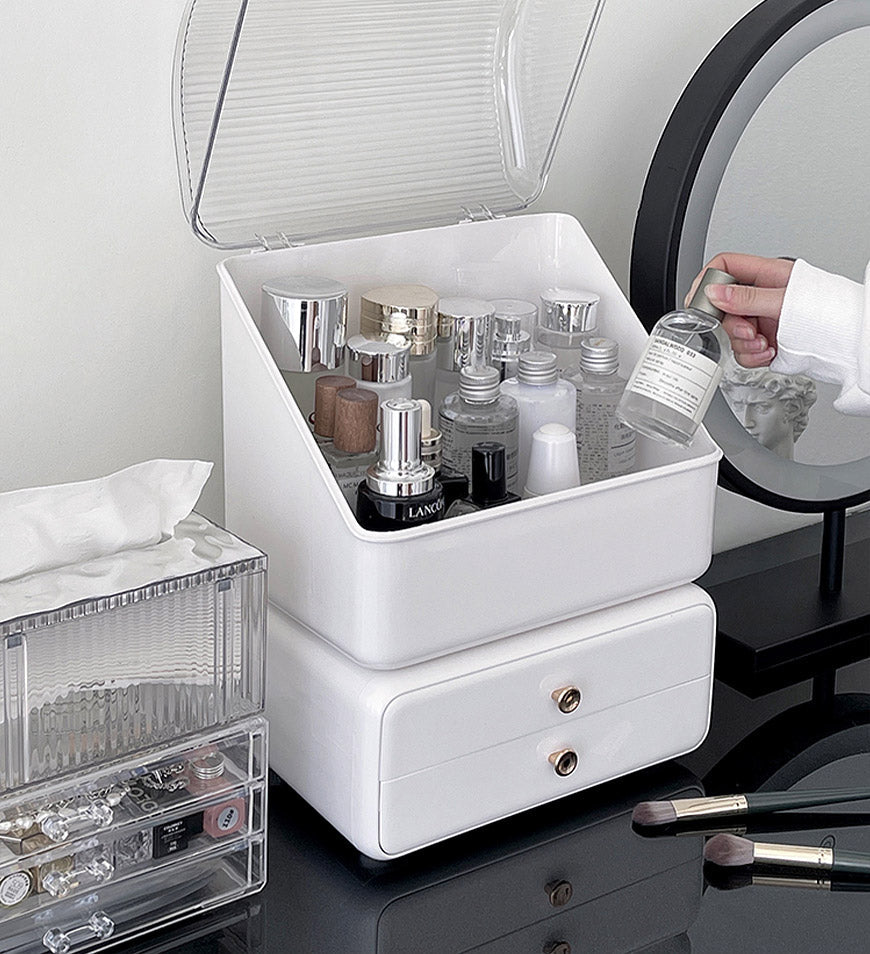 BlushBite® Layerable Concise White Cosmetics Storage Case with Drawer
