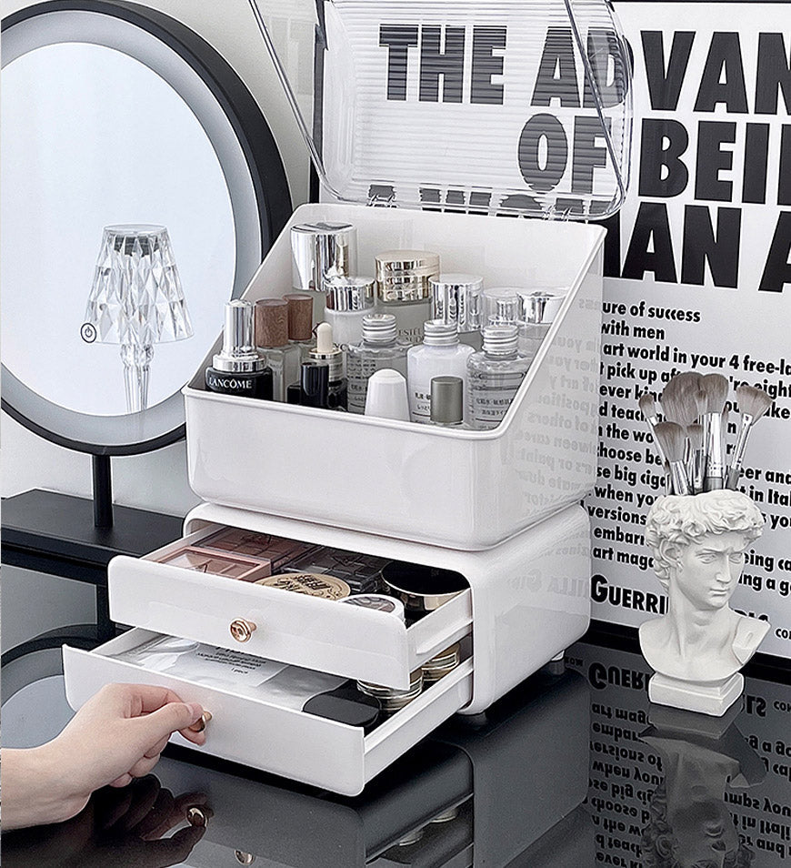 BlushBite® Layerable Concise White Cosmetics Storage Case with Drawer