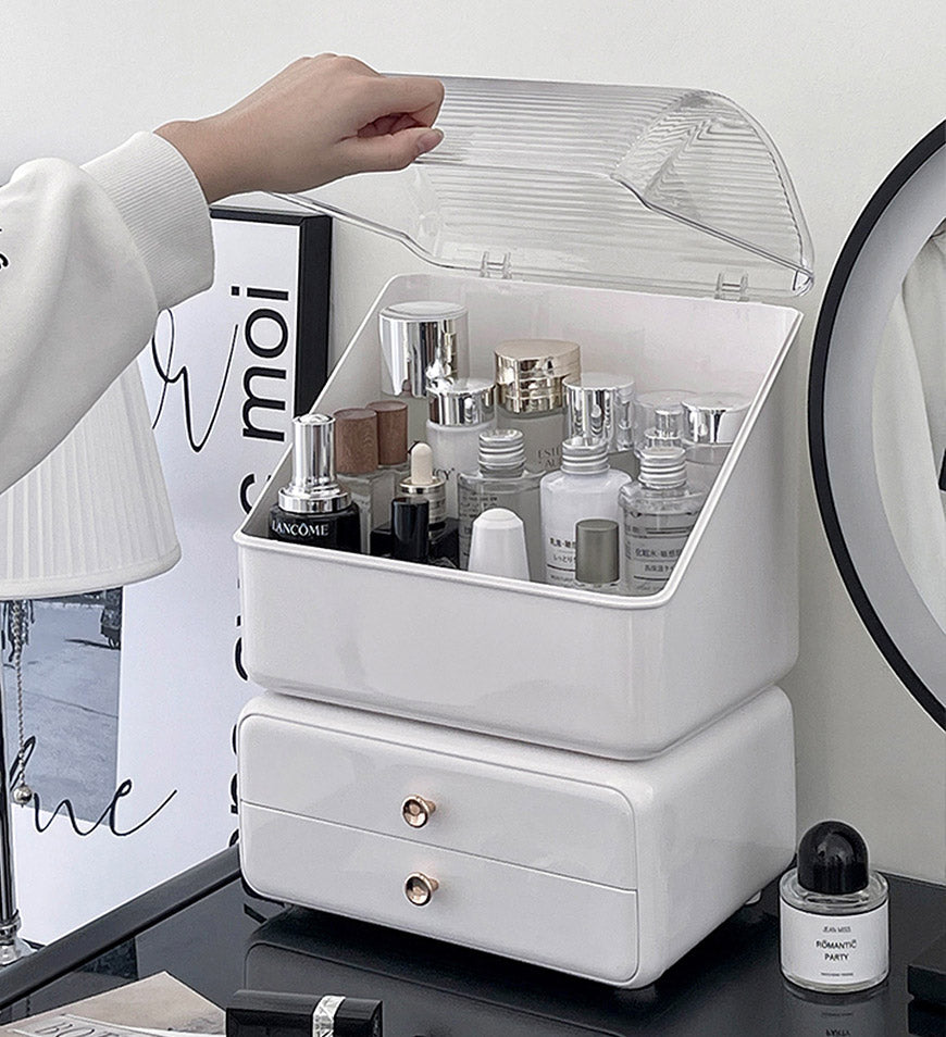 BlushBite® Layerable Concise White Cosmetics Storage Case with Drawer