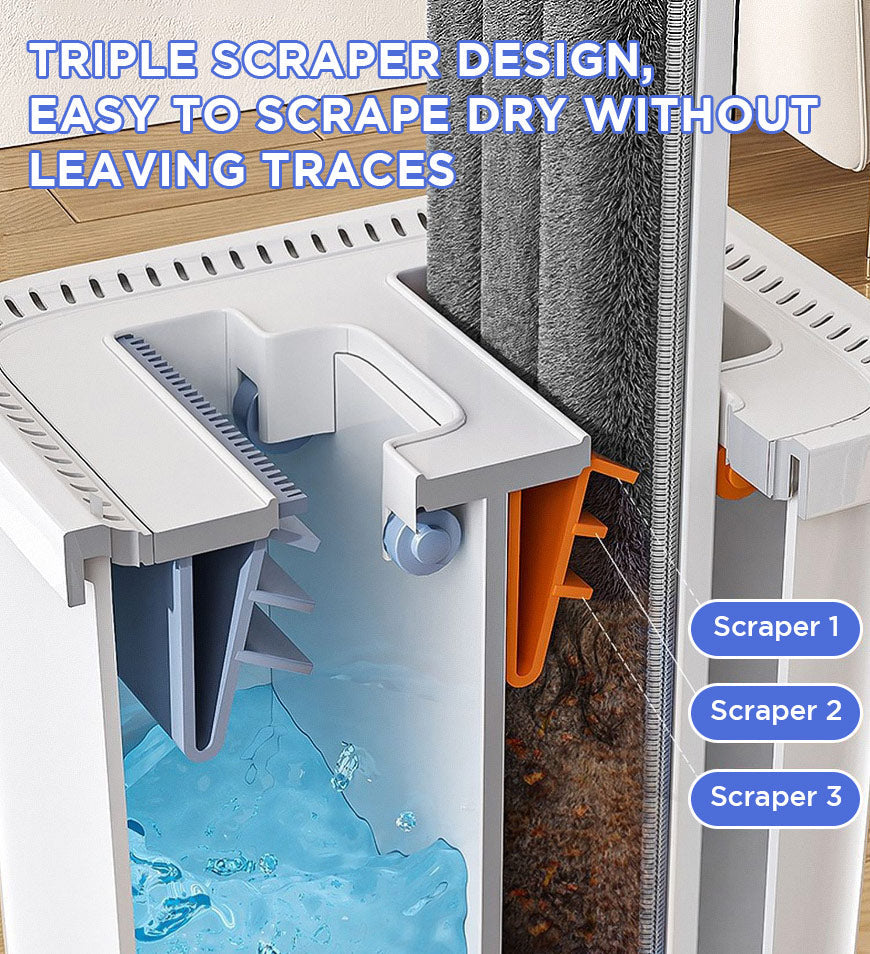 BlushBite® Hand Free Flat Mop and Bucket Set With 3 Scrapers Z117