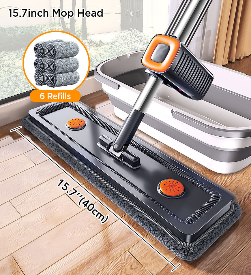 BlushBite® Flat Mop and Collapsible Bucket With Wheels Z148