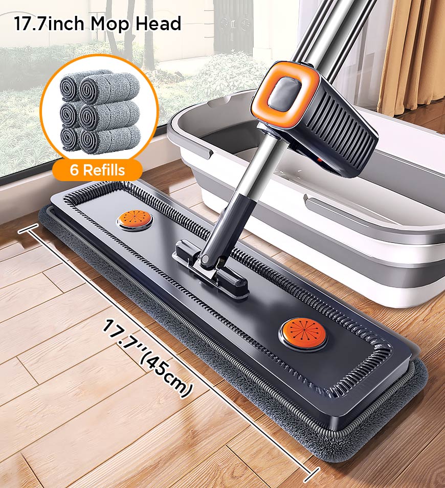 BlushBite® Flat Mop and Collapsible Bucket With Wheels Z148