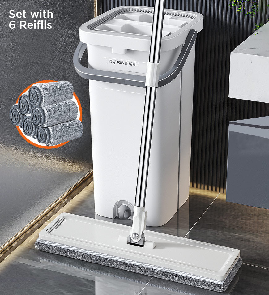 BlushBite® Hand Free Flat Mop and Bucket Set With 3 Scrapers Z117