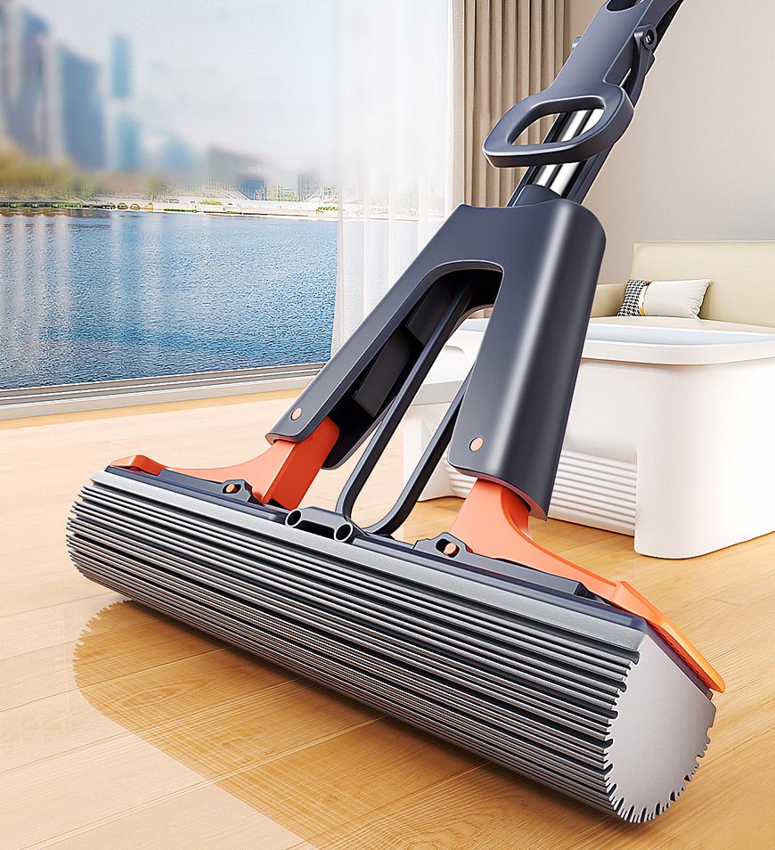 BlushBite® Ultra Absorbent Self Squeeze Hand Free Washable Sponge Mop With Bucket Z43