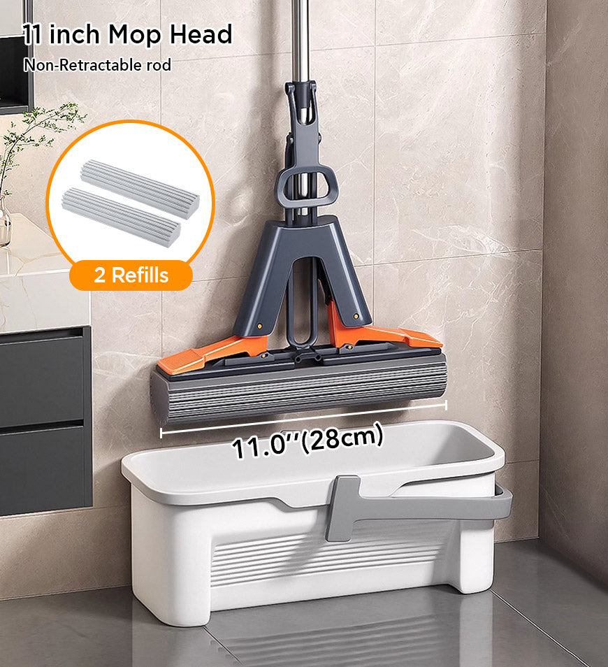 BlushBite® Ultra Absorbent Self Squeeze Hand Free Washable Sponge Mop With Bucket Z43