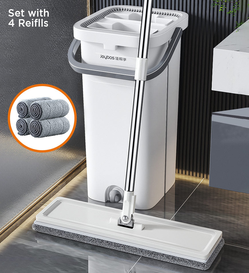 BlushBite® Hand Free Flat Mop and Bucket Set With 3 Scrapers Z117
