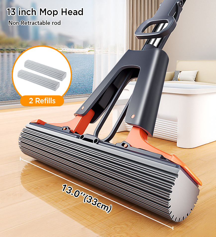 BlushBite® Ultra Absorbent Self Squeeze Hand Free Washable Sponge Mop With Bucket Z43
