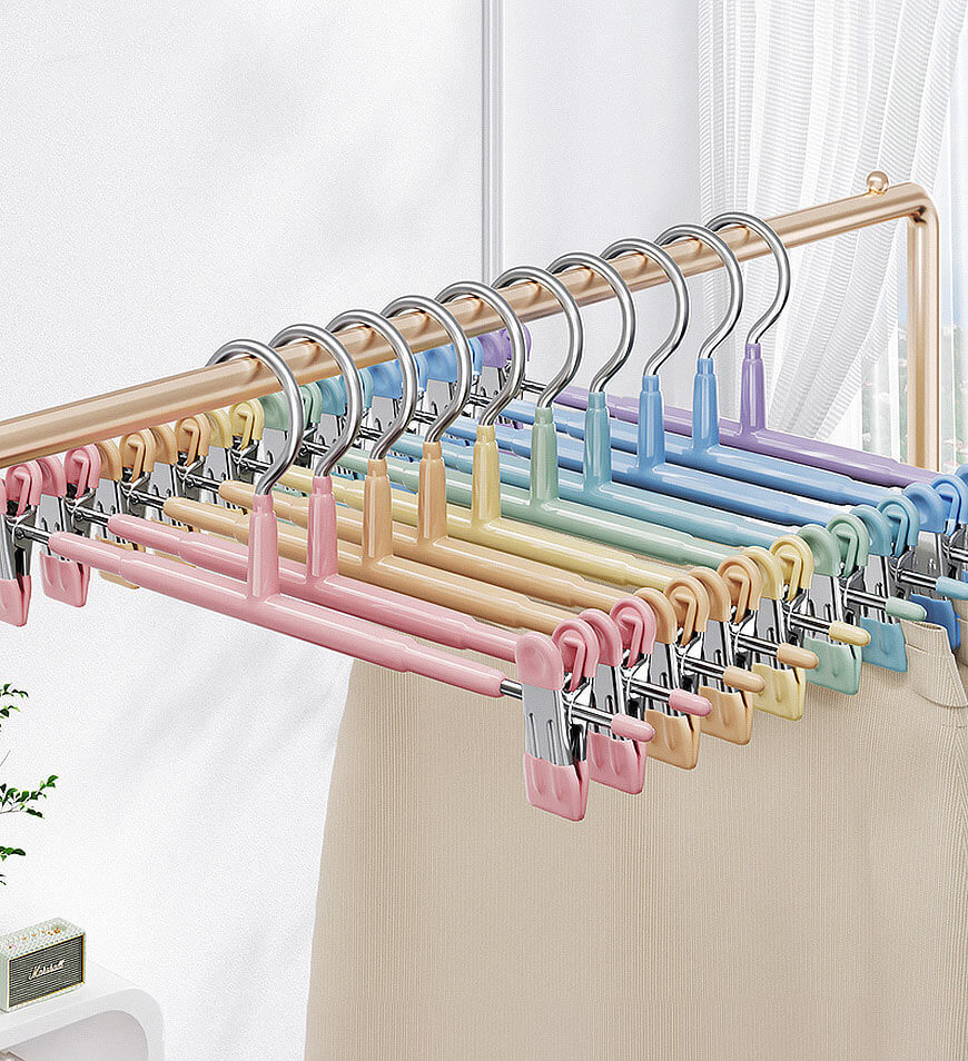 BlushBite® Pack of 28 Dress Pants Hangers with Colorful Non-Slip Adjustable Clips F232
