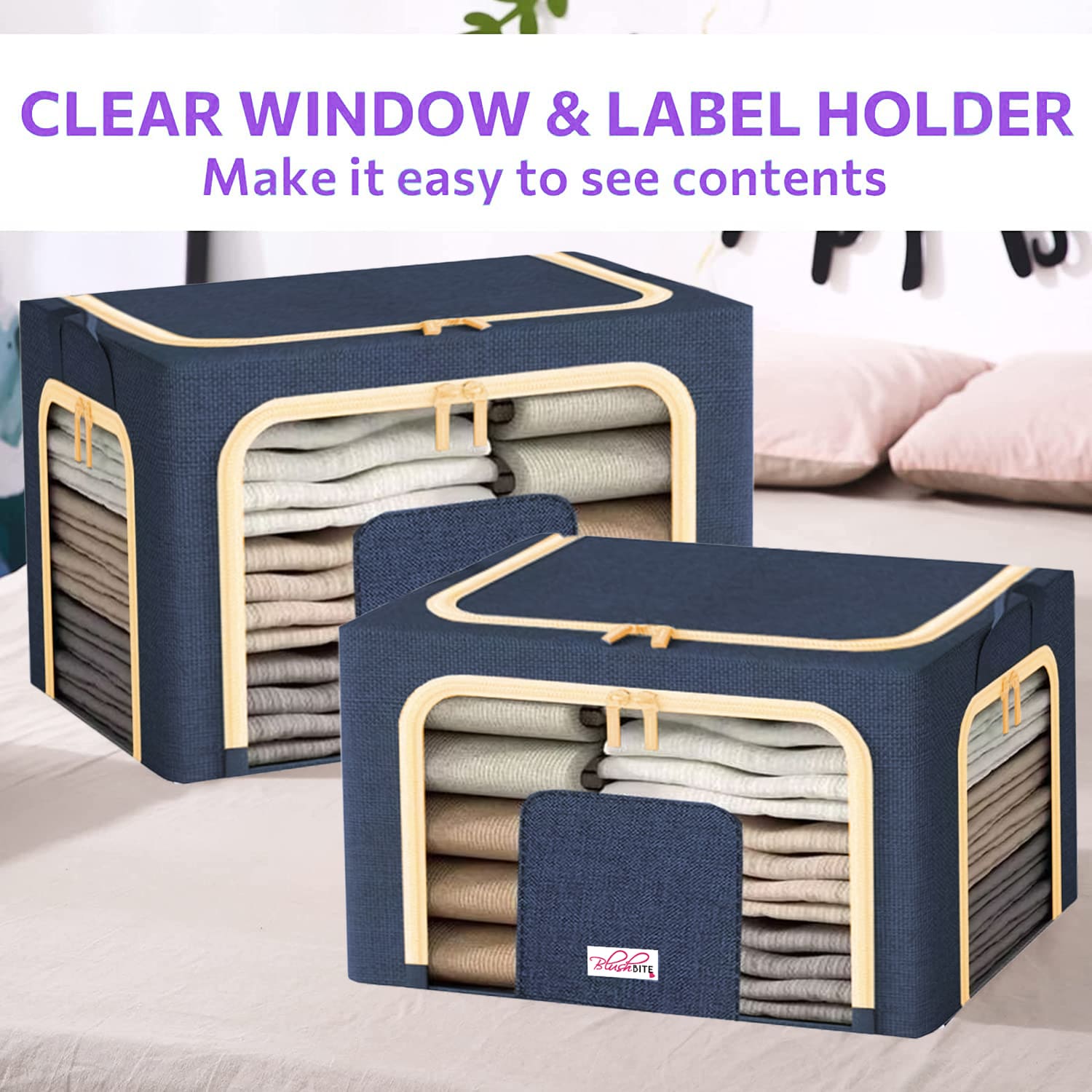 <tc>BlushBees® Cajas plegables de almacenamiento de tela Oxford para ropa/edredones/lino con soportes metálicos</tc>
