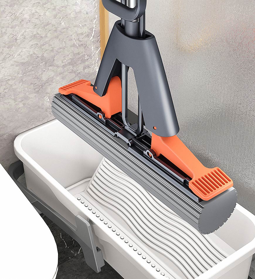 BlushBite® Ultra Absorbent Self Squeeze Hand Free Washable Sponge Mop With Bucket Z43