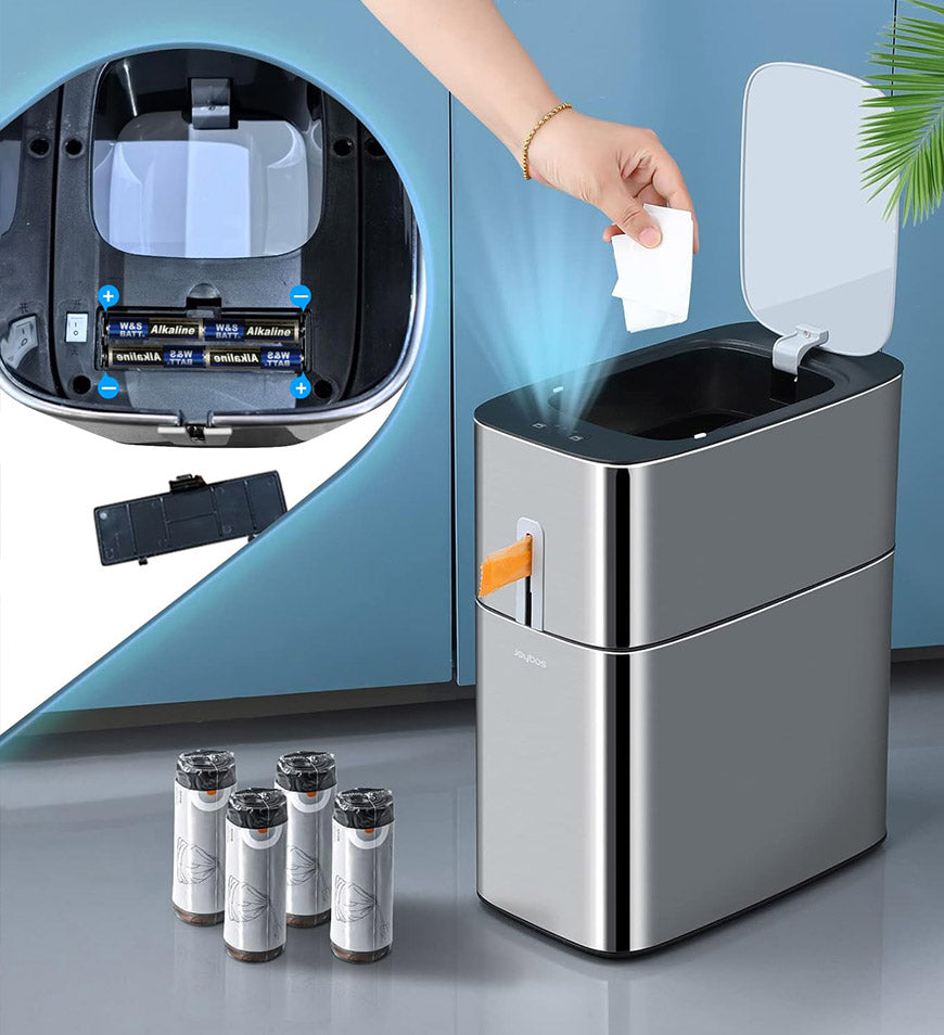 BlushBite® 4.5 Gal Motion Sensor Stainless Steel Automatic Privacy Trash Can Z105
