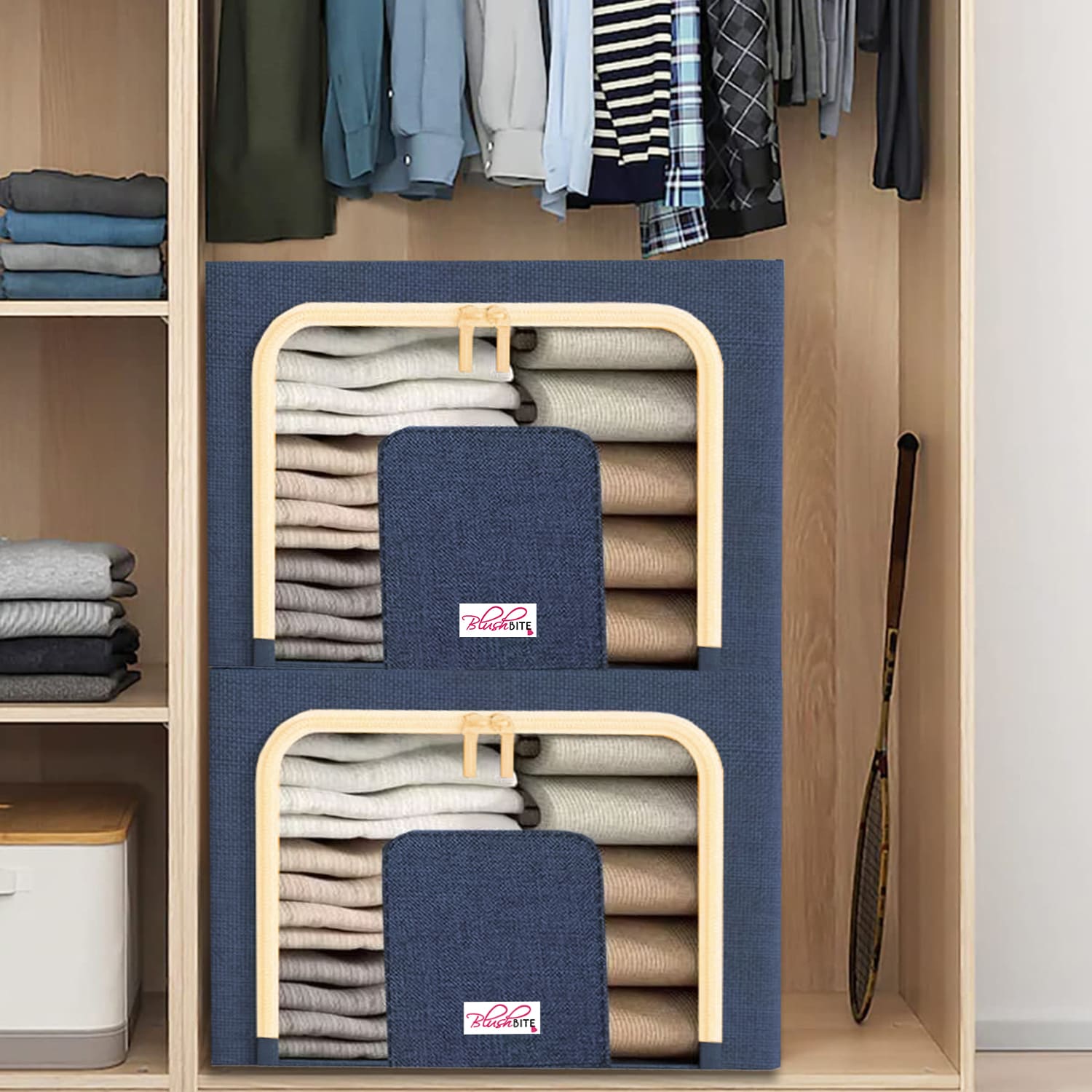 <tc>BlushBees® Cajas plegables de almacenamiento de tela Oxford para ropa/edredones/lino con soportes metálicos</tc>