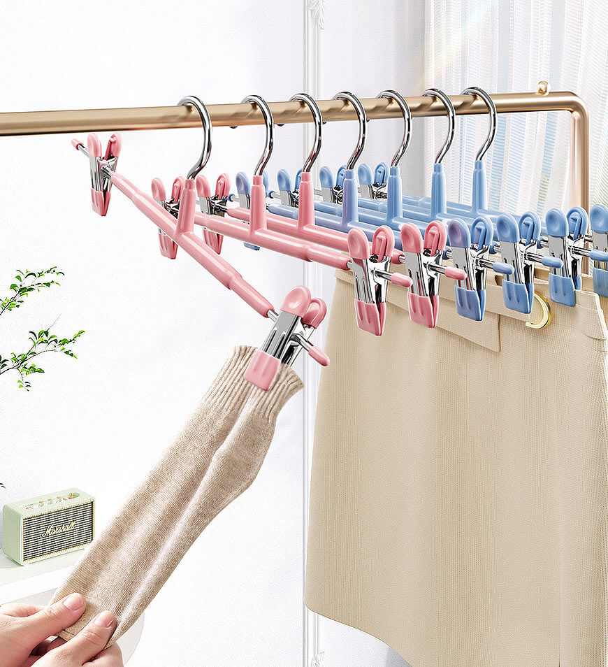 BlushBite® Pack of 28 Dress Pants Hangers with Colorful Non-Slip Adjustable Clips F232