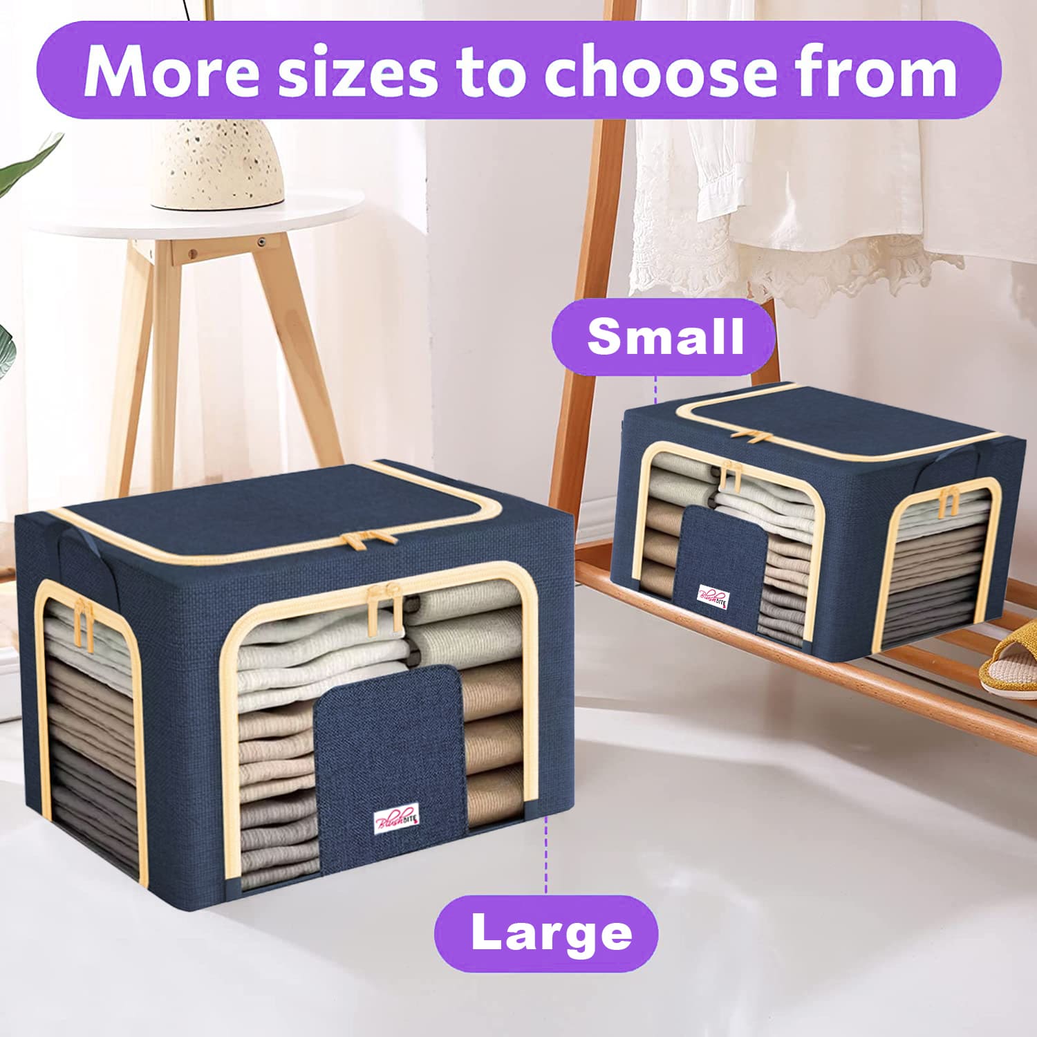 <tc>BlushBees® Cajas plegables de almacenamiento de tela Oxford para ropa/edredones/lino con soportes metálicos</tc>