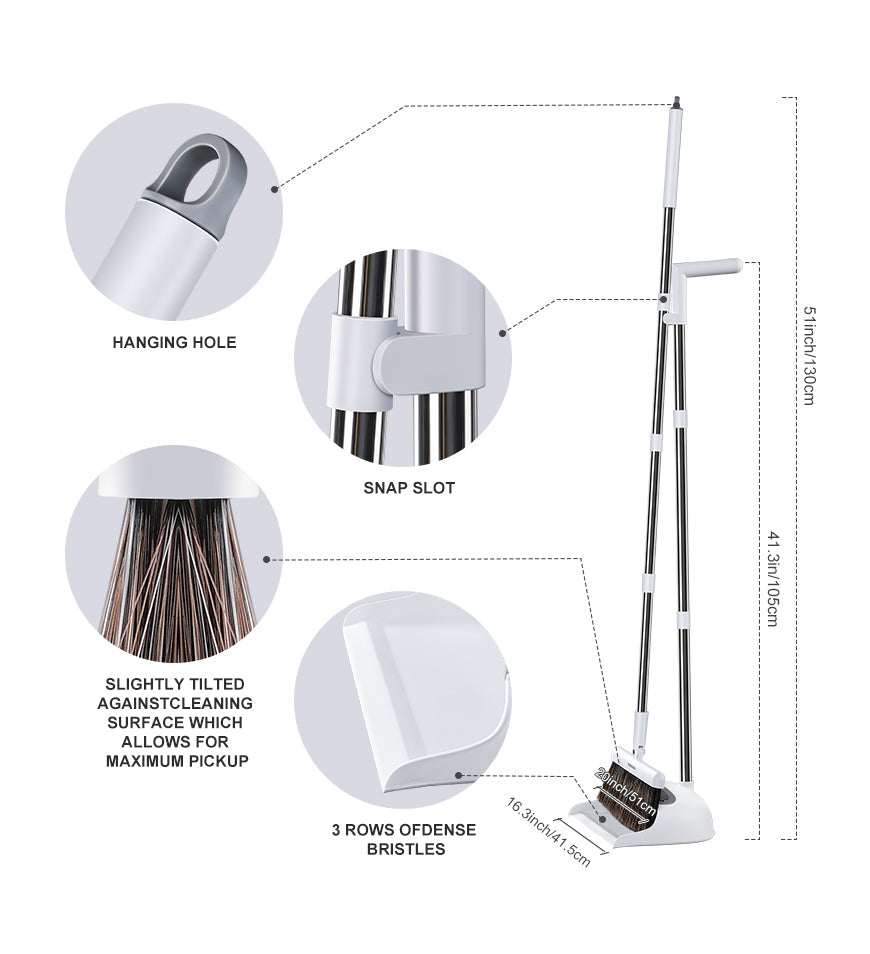 BlushBite® Broom and Dustpan Set with 130 cm Adjustable Long Handle Z158