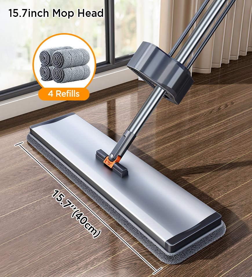 BlushBite® 59 Inch Alloy Flat Mop And Bucket For Home With Extra Refills Z149
