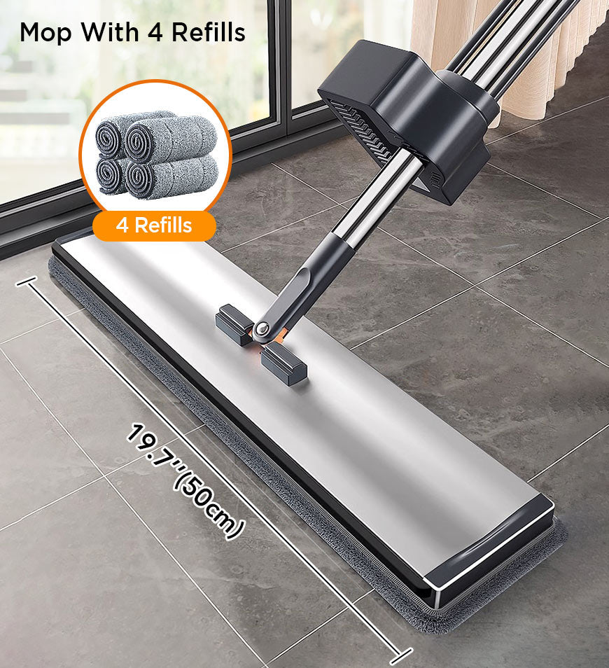 BlushBite® 59 Inch Alloy Flat Mop And Bucket For Home With Extra Refills Z149