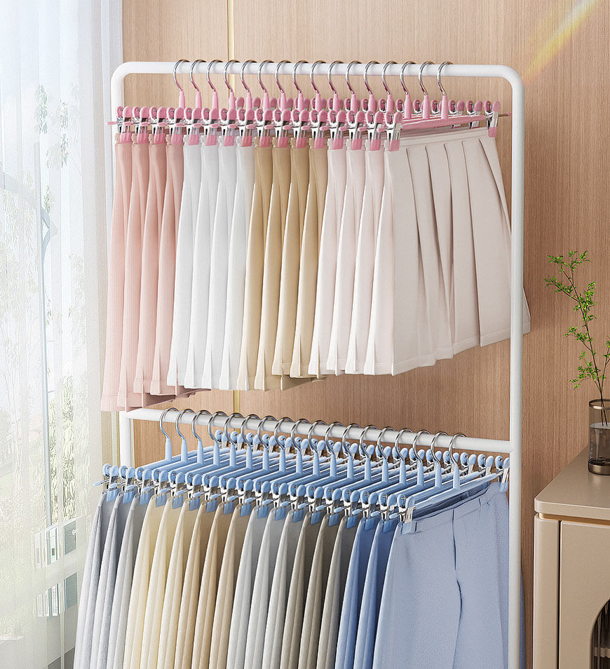 BlushBite® Pack of 28 Dress Pants Hangers with Colorful Non-Slip Adjustable Clips F232