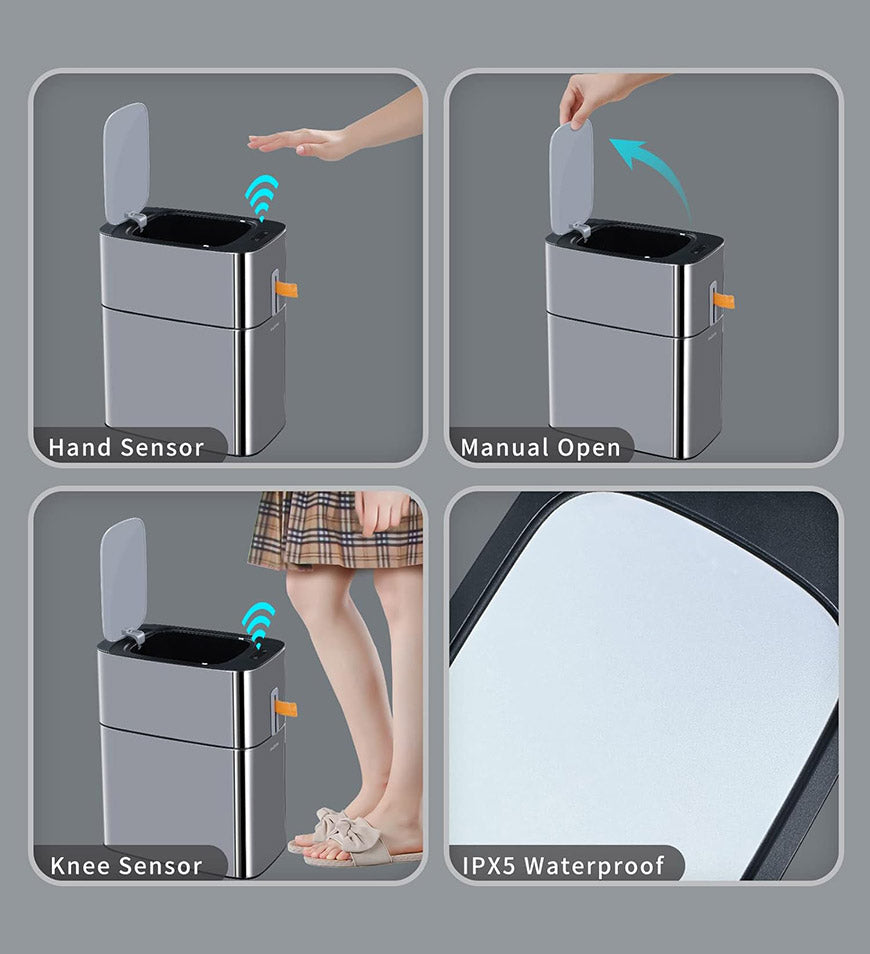 BlushBite® 4.5 Gal Motion Sensor Stainless Steel Automatic Privacy Trash Can Z105