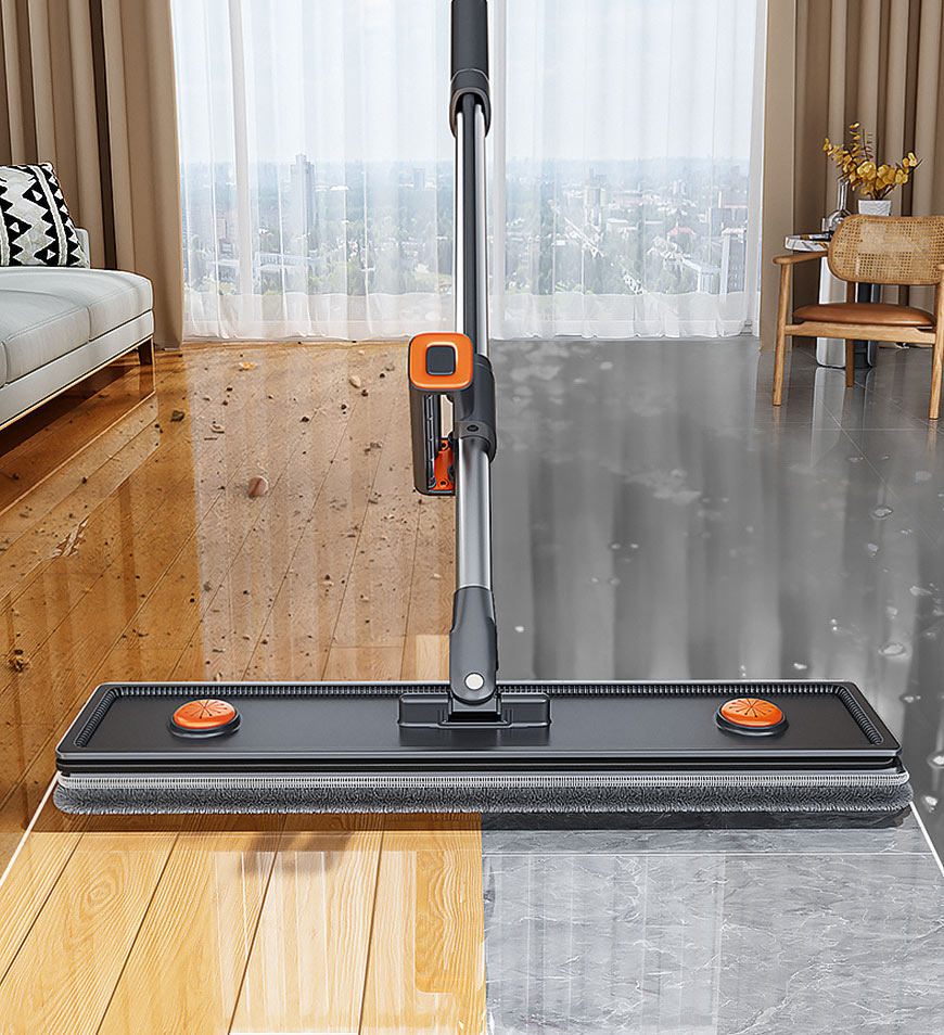 BlushBite® Flat Mop and Collapsible Bucket With Wheels Z148