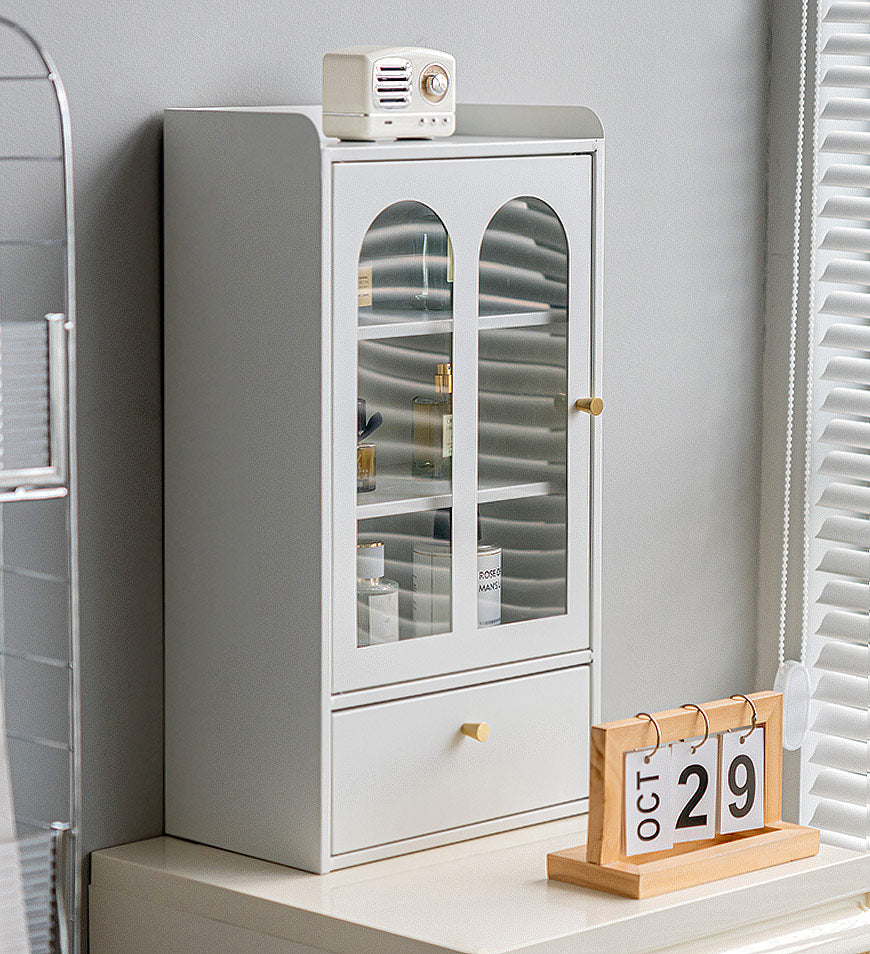 BlushBite® Metal Desktop Display Cabinet With Drawers