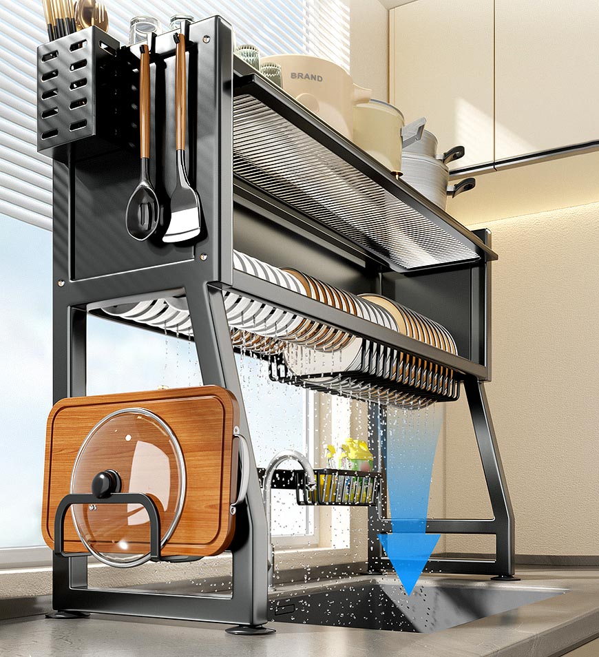 BlushBite® Multifunctional Household Dustproof Dish Drain Rack Sink Rack F242