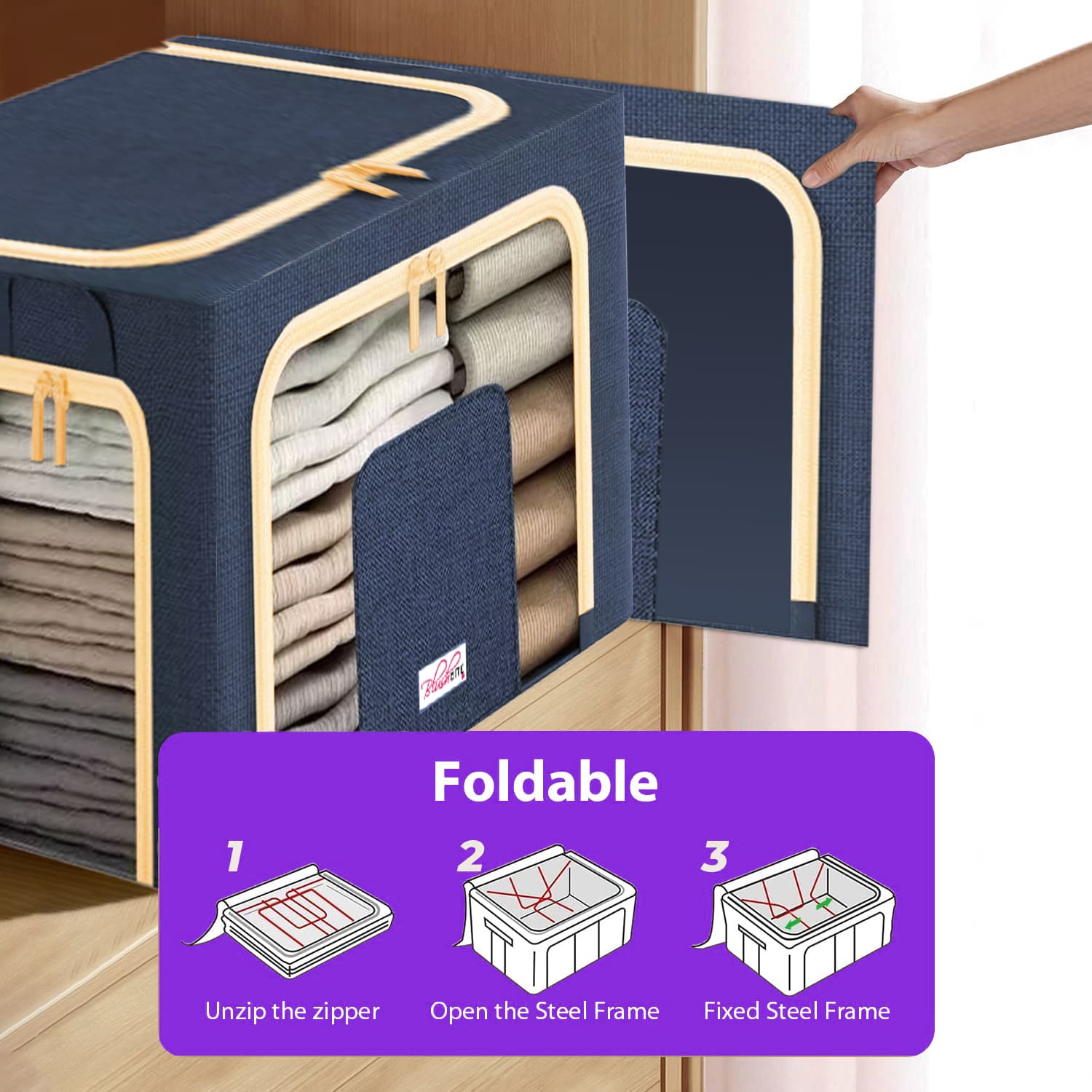 <tc>BlushBees® Cajas plegables de almacenamiento de tela Oxford para ropa/edredones/lino con soportes metálicos</tc>