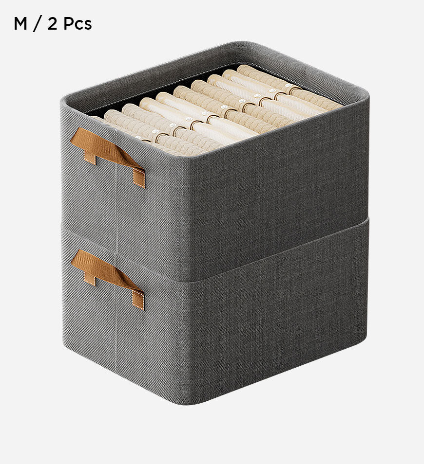 BlushBite®Cotton Linen Foldable Open Storage Basket with Handles F44