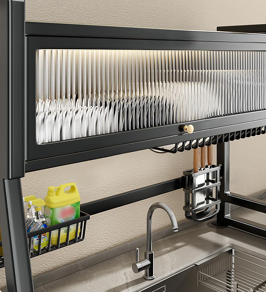BlushBite® Multifunctional Household Dustproof Dish Drain Rack Sink Rack F242