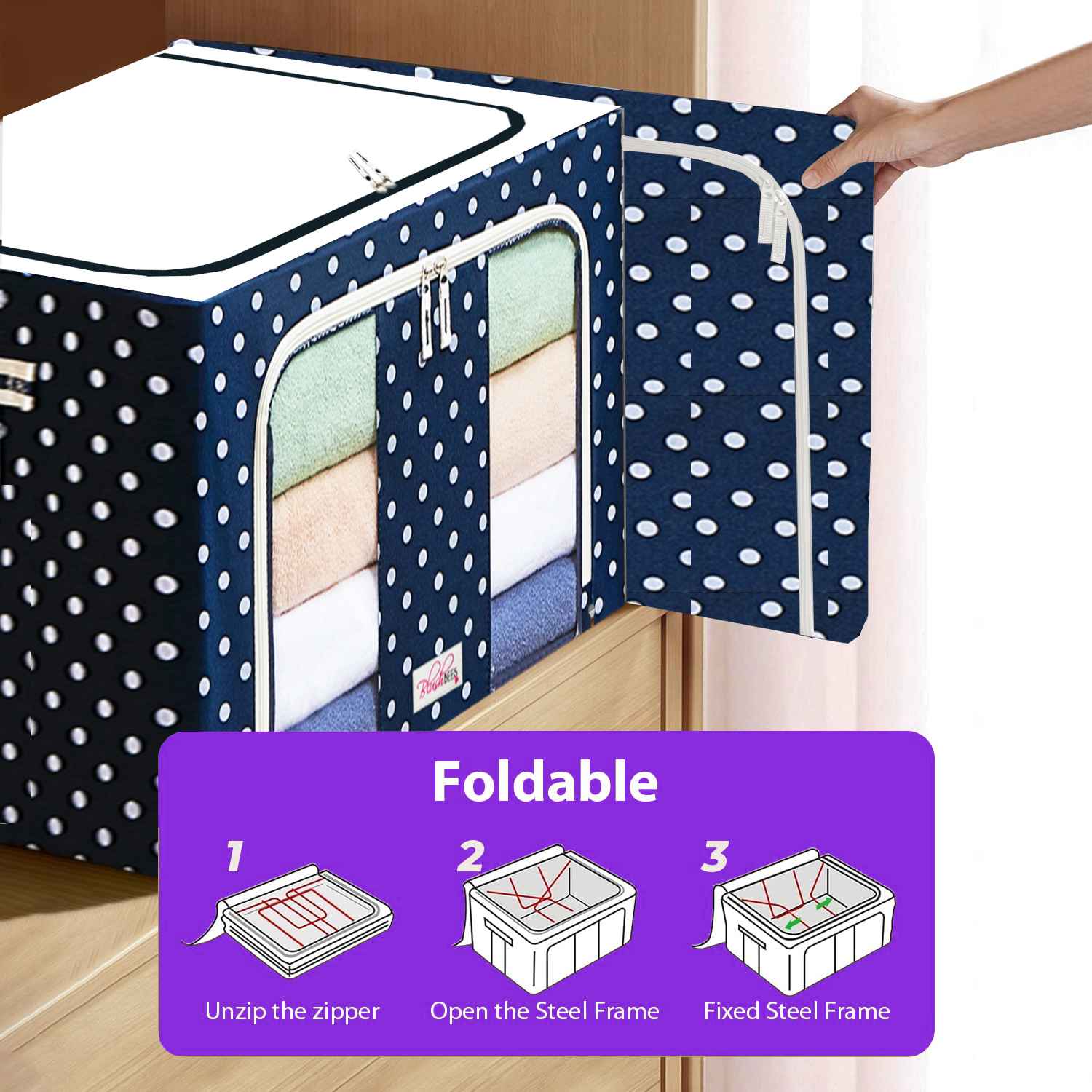 BlushBees® Boîtes de rangement pliables en tissu Oxford pour vêtements/édredons/linge avec supports en métal