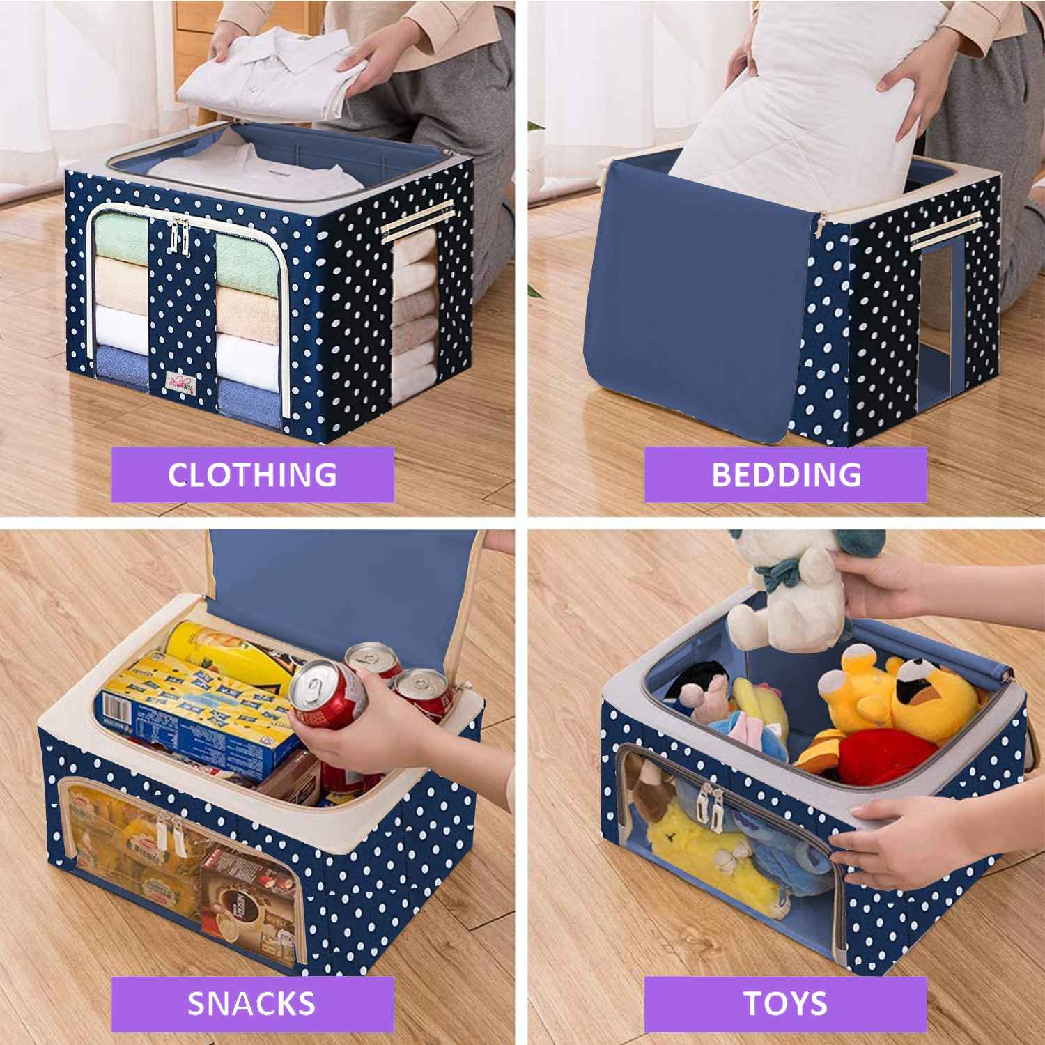 BlushBees® Boîtes de rangement pliables en tissu Oxford pour vêtements/édredons/linge avec supports en métal